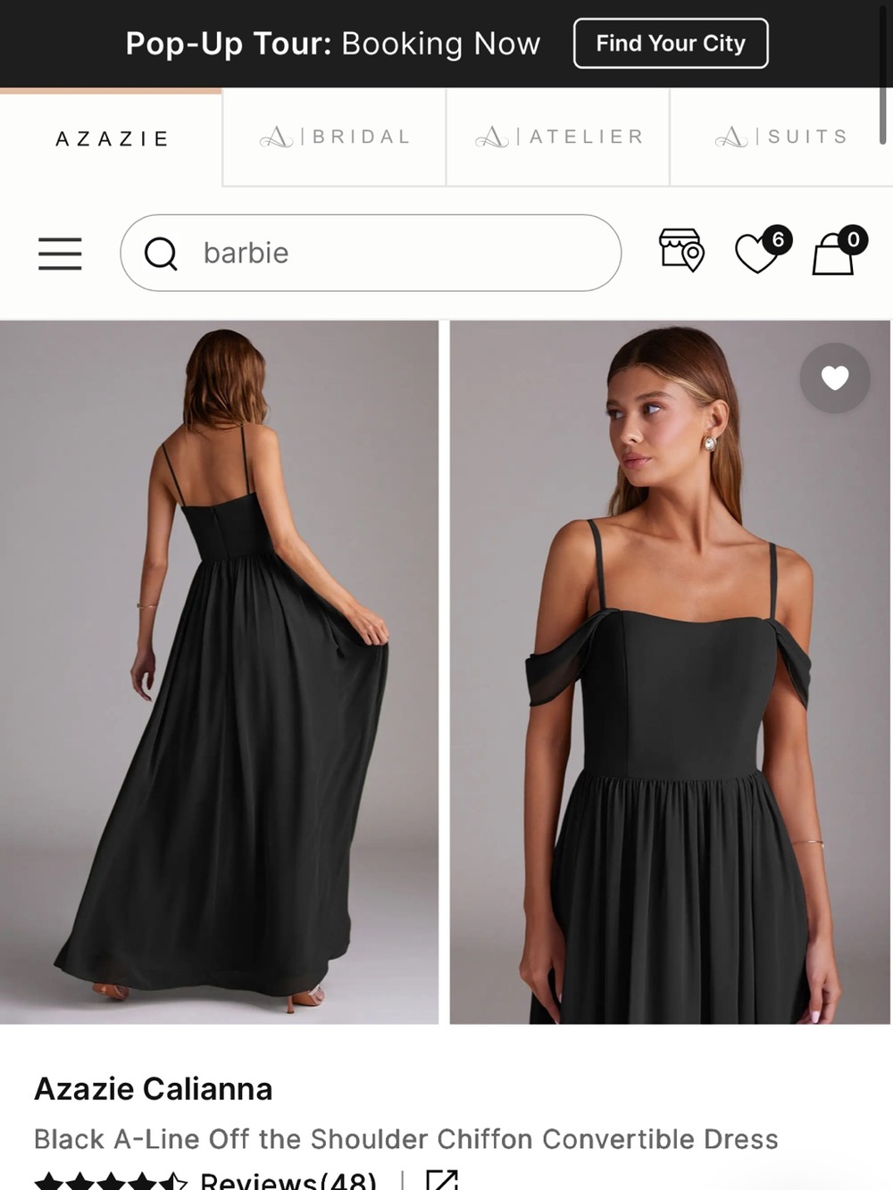 Azazie Black One-Shoulder A-Line Chiffon Dress